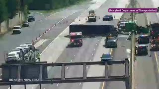 2 hospitalized, Route 50 closed after fiery crash involving tractor-trailer in Prince George's Count