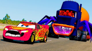 Lightning McQueen: SPIDER-MACK HORROR! Police Chase & Monster Base Attack in BeamNG.Drive