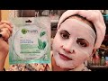 Garnier Skin Naturals Green Tea Face Serum hydra bomb sheet mask review & demo | RARA |