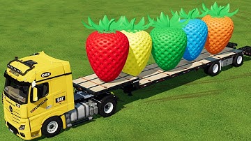 TRANSPORTING OF COLORS! GIANT STRAWBERRY LOADING ON LOW LOADER w TRACTORS! FARMING SIMULATOR 22