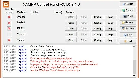 Error: Apache Shutdown unexpectedly in  Xampp 2016