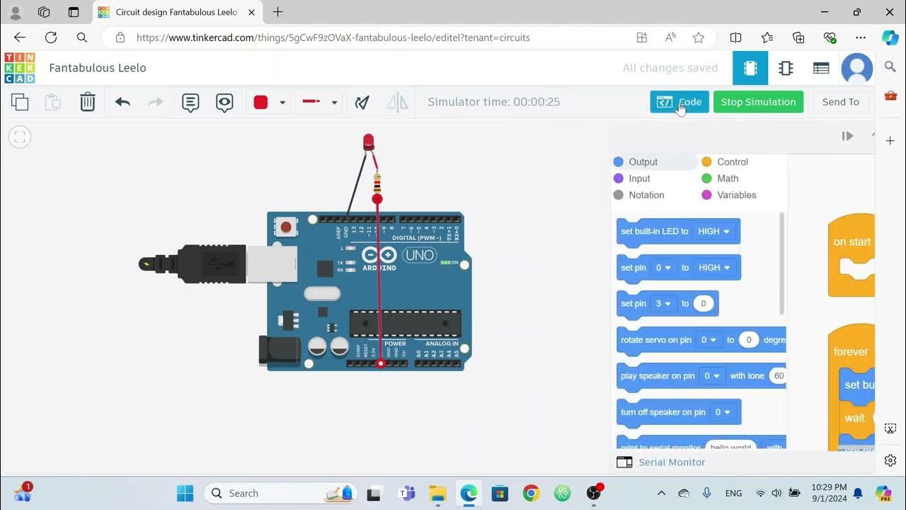 Tinkercad single LED (Arduino Uno Simulation) - YouTube