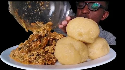Nigeria food ASMR/ egusi soup with fufu/ African food mukbang