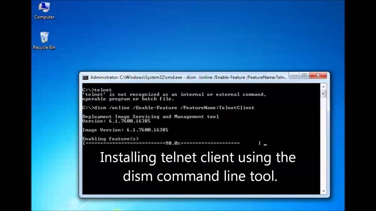 Installing the Telnet Client via Dism - YouTube