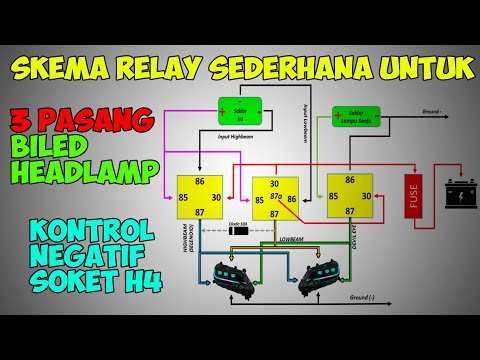 Skema Relay Biled Headlamp Dengan Kontrol Negatif & Devil eye auto off