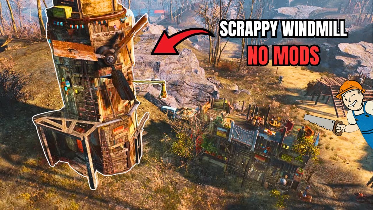 Making a Scrappy Windmill at Outpost Zimonja (NO MODS) - Fallout 4 Settlement Build
