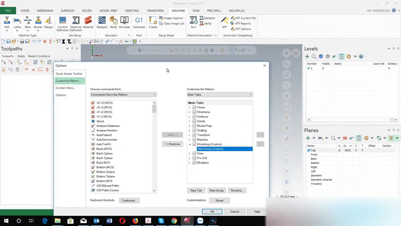 Creating the new customize ribbon on Mastercam 2019 - YouTube