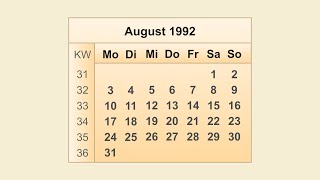 Kalender August 1992
