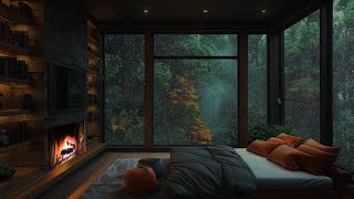 Relax And Sleep Better With Heavy Rain By The Window | Rain and Fire | Stress Relief, Study & Sleep