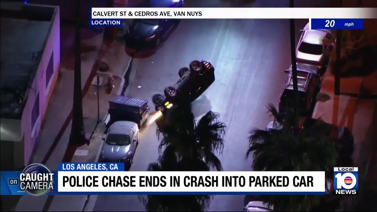Police chase in Los Angeles ends in crash into parked car - YouTube