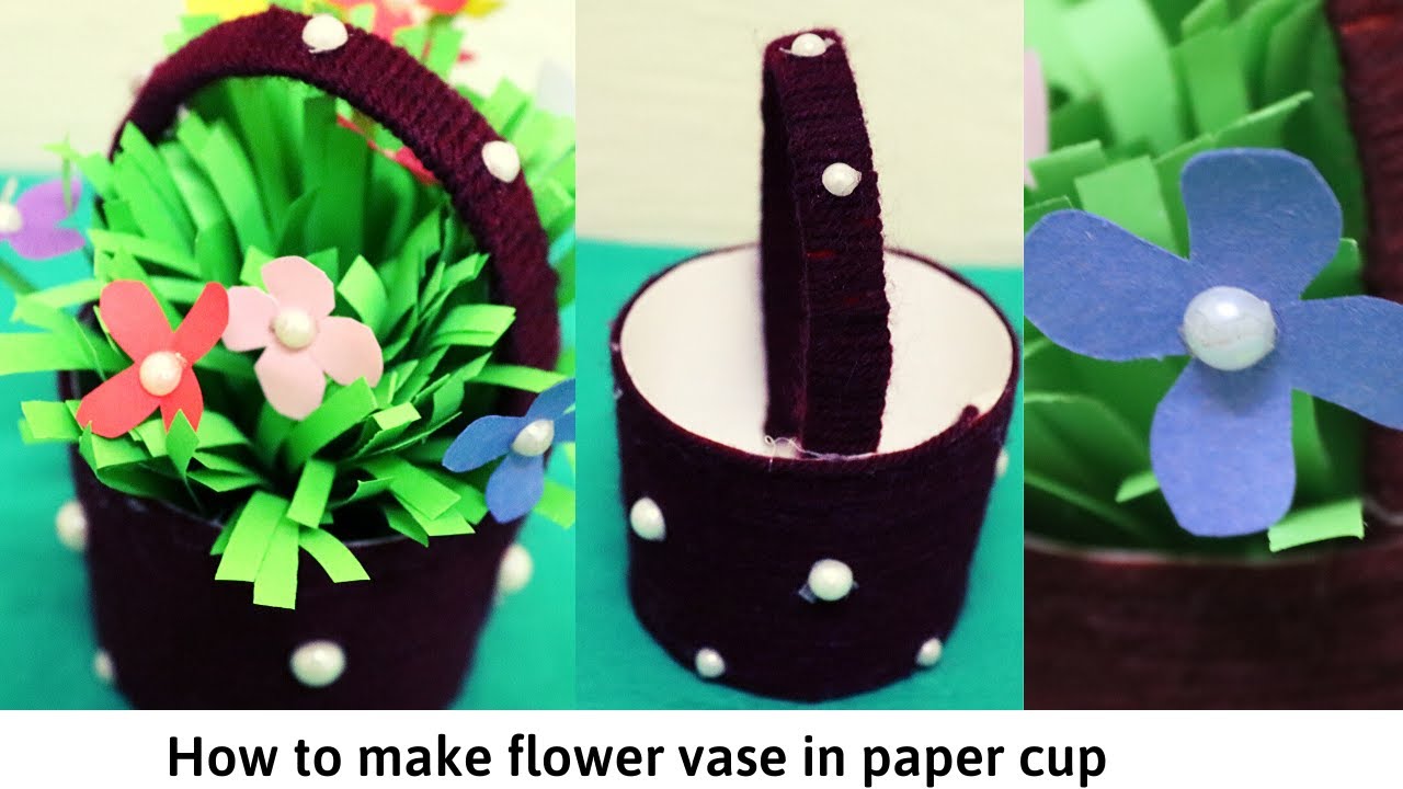 How to make flower vase from paper cup and woolen l Flower Vase