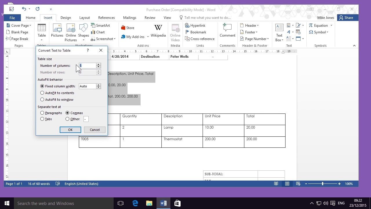 Creating A Table In Word Youtube