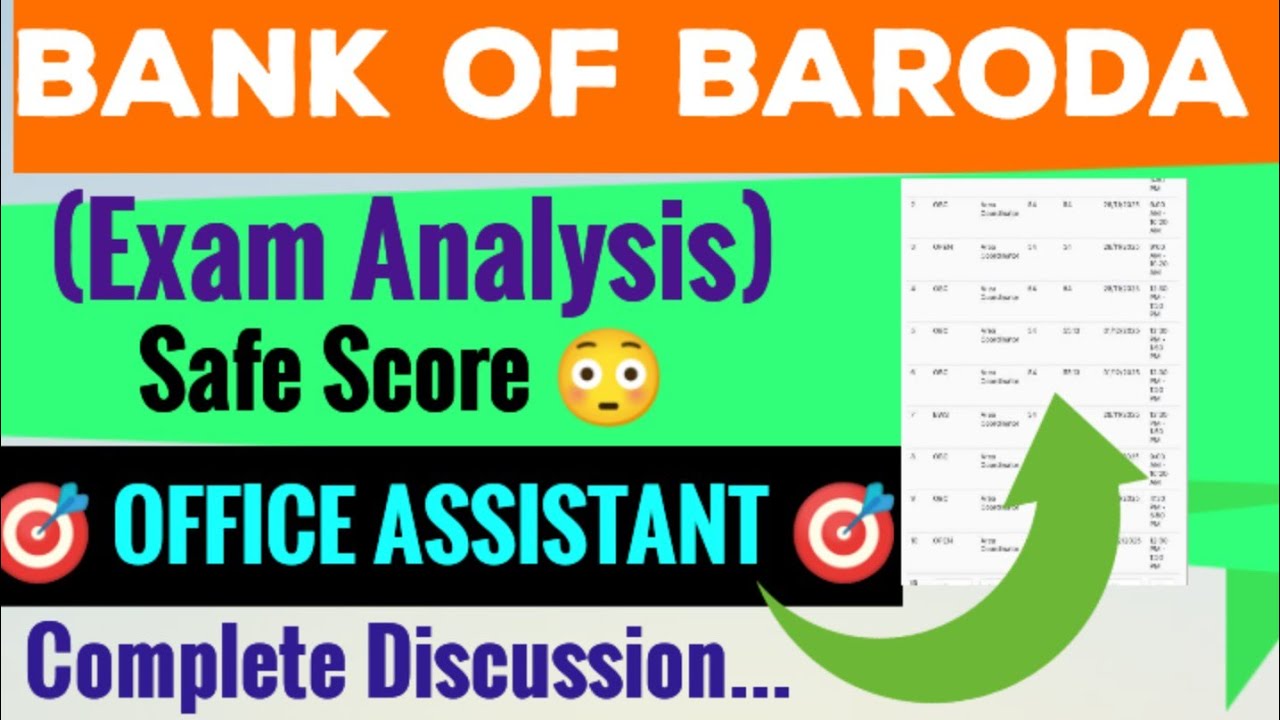 Bank Of Baroda Office Assistant Exam Analysis 🔴 Safe Score 🎯BOB Office Assistant Expected Cut Off