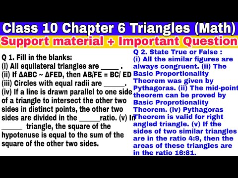 Class 10 ch-6 Q 1 | Q 2 | Triangles | Support Material | Important Question | CBSE