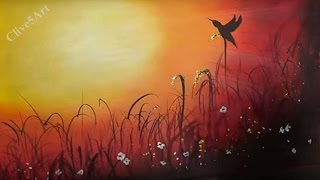 Sunset Bird, Easy lesson,Acrylic Painting for beginners,learn to paint,