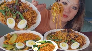 Eating Spicy Pork Chaumeain And 2x Noodles With Boiled Egg / Pork chaumeain With Noodles 🍜 Mukbang