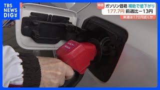 ガソリン価格値下がり 1リットル177円70銭　補助金の影響で前週比13円10銭↓ 「来週も値下がりは確実」石油情報センター｜TBS NEWS DIG
