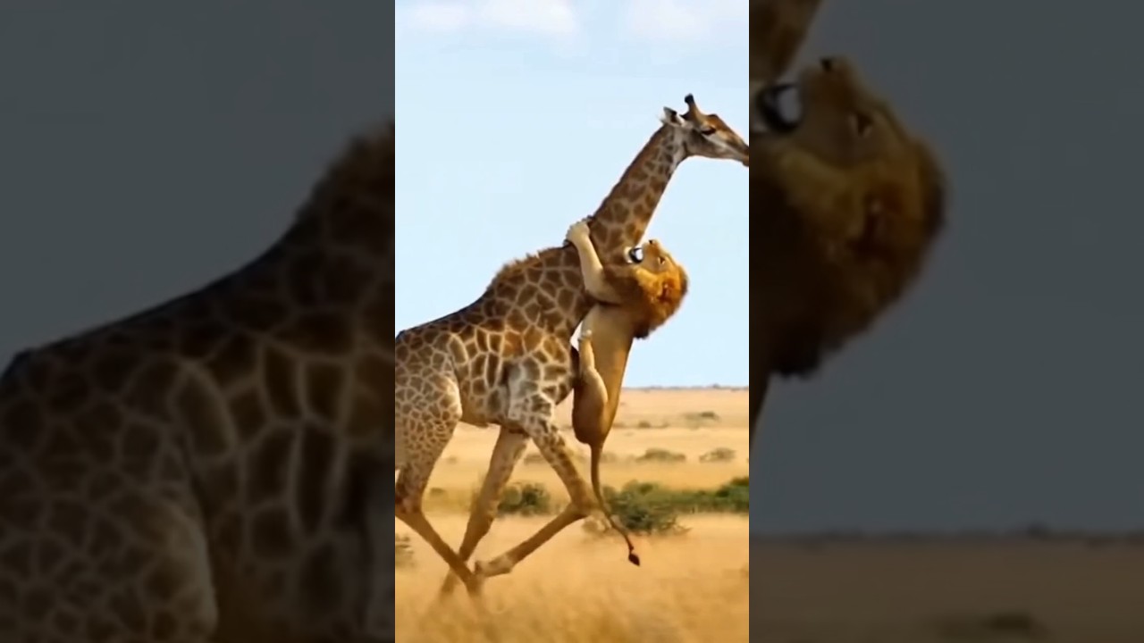 Лев соскальзывает с шеи бегущего жирафа! Невероятный кадр 🦒🦁💨