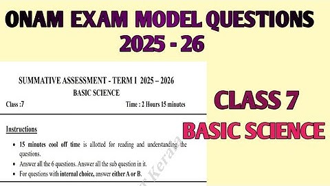 Onam exam model questions 2025 - 2026 Class 7 Basic science Kerala syllabus First term exam model 