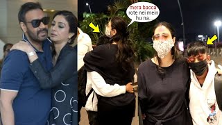 Kajol brokedown and Crying as she is leaving woth her Son Yug after Divorce to Nysa in England