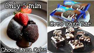 5 min Fireless Oreo Choco-Lava Cake & Oreo Cake Bars without Coco-Powder, Whipped Cream & Chocolate