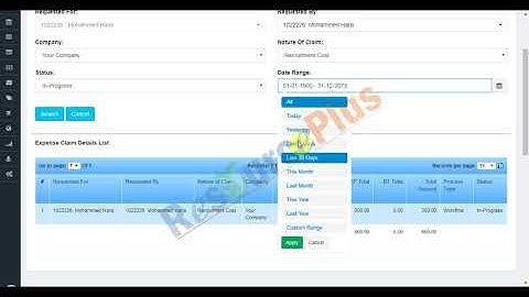 Expense Claim Details Search in ResourcePlus HRMS application?