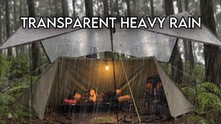 HEAVY RAIN CAMPING USING TRANSPARENT TARP || SLEEPING IN HEAVY RAIN UNDER PLASTIC TARP 💤