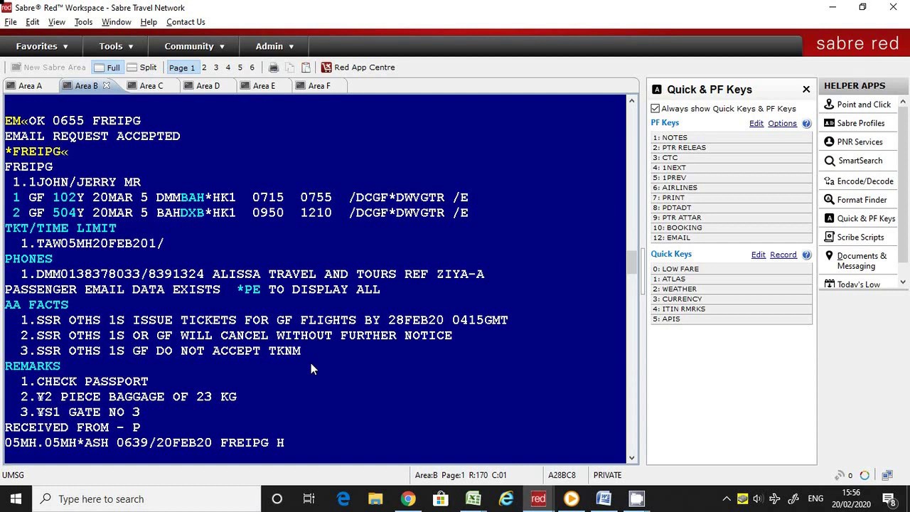 Sabre Training- Deferent types PNR Remarks