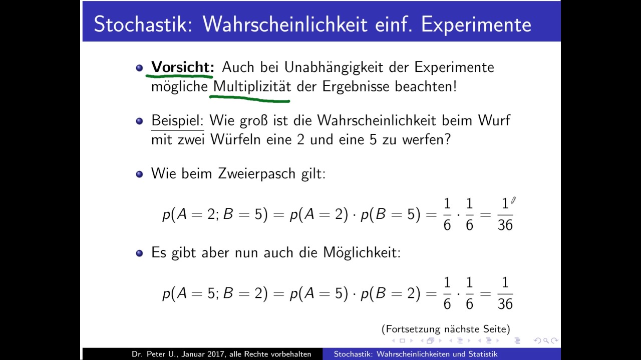 Stochastik Teil 6: Multiplikation von Wahrscheinlichkeiten - YouTube