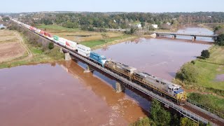 Awesome 4K View! Nice Lashup on a Monster Stack Train CN 120 w/CN 120 DPU at Shubenacadie, NS