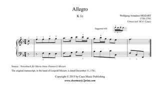 Mozart : Allegro in F Major, K 1c