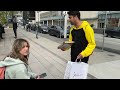 Muslim giving eid gifts to strangers