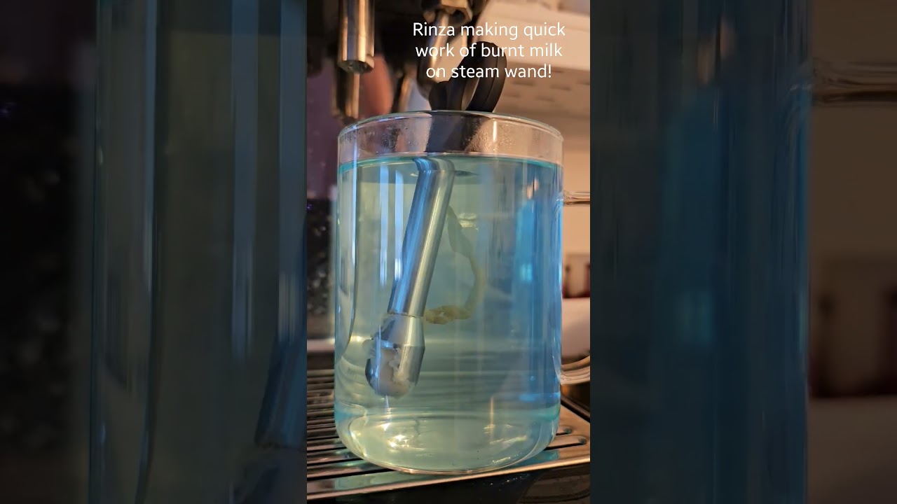 Rinza milk frother cleaner annihilates burnt milk on steam wand! 