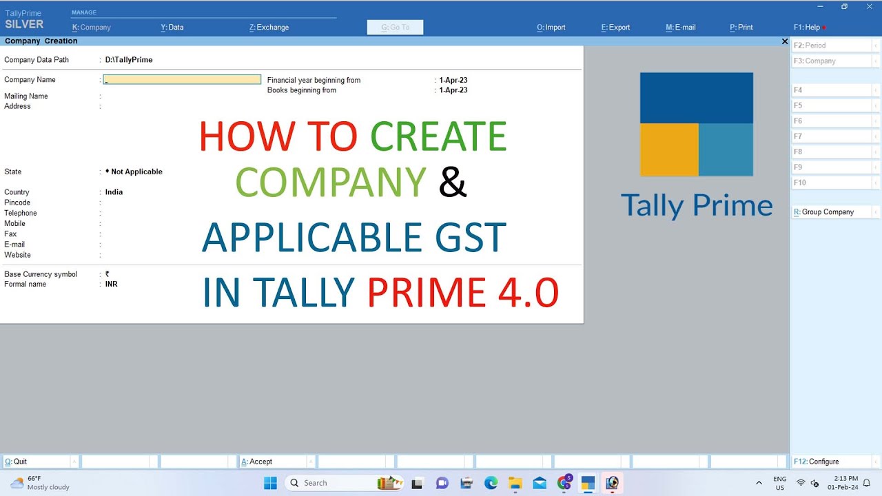 How To Create A Company in Tally Prime 4.0 with GST #tallyprime # ...