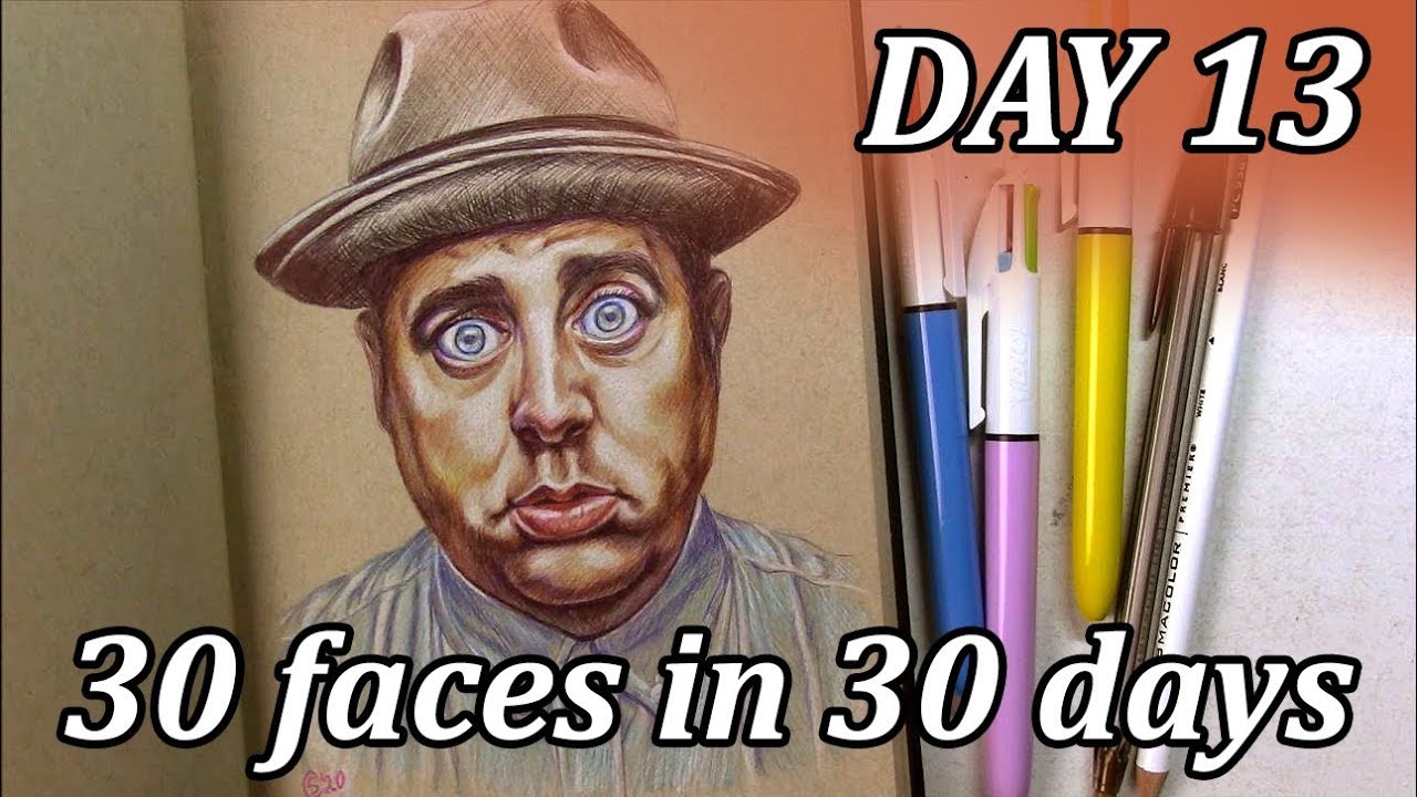 30 FACES in 30 DAYS // Art challenge // Day 13: Bic ballpoint pens ...