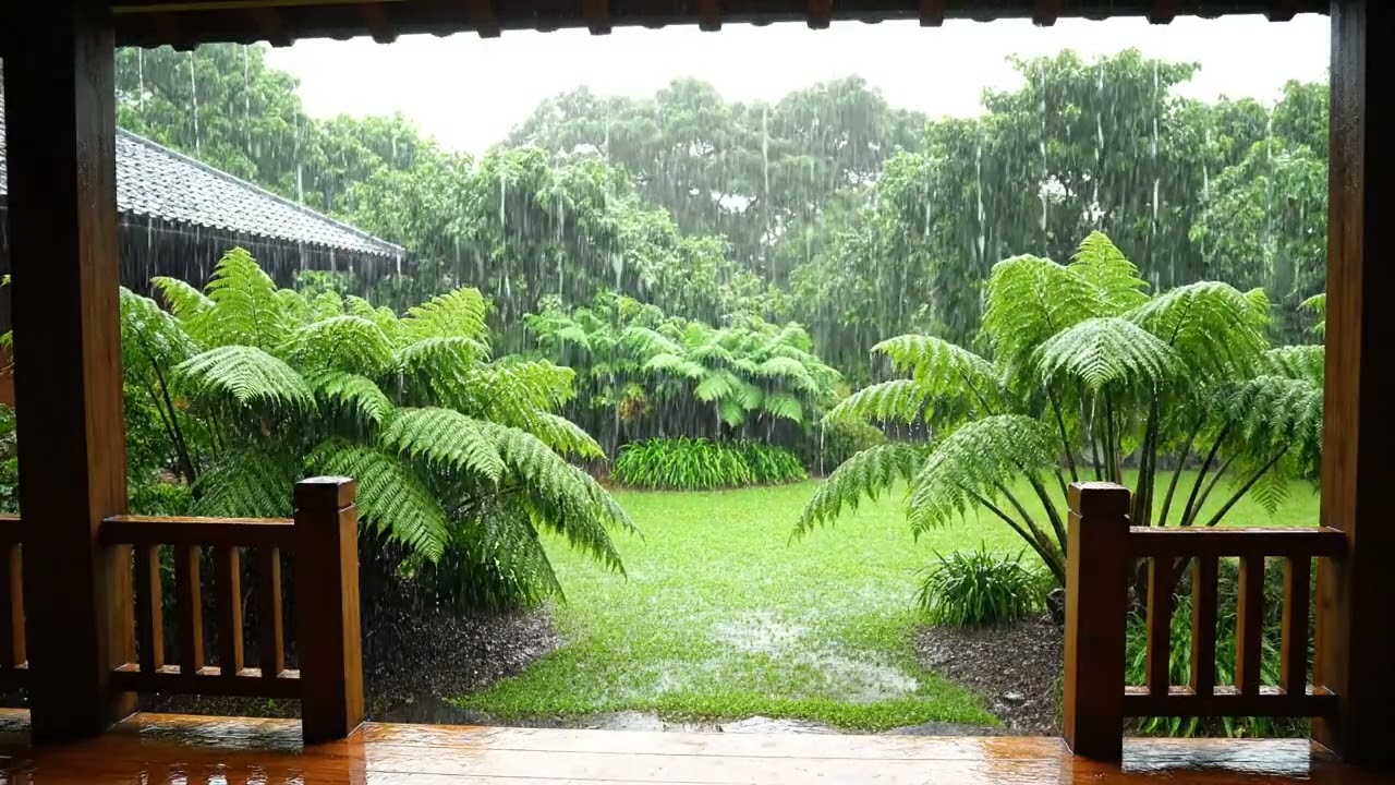 Heavy Rain ASMR with Gentle Wind 🌧️🍃 Cozy Balcony View | Deep Sleep, Relax, Study