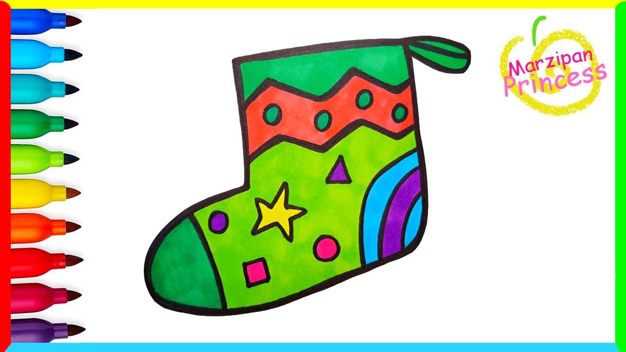 Drawing and Coloring Sock with Gifts 🎁 Drawings for kids Marzipan