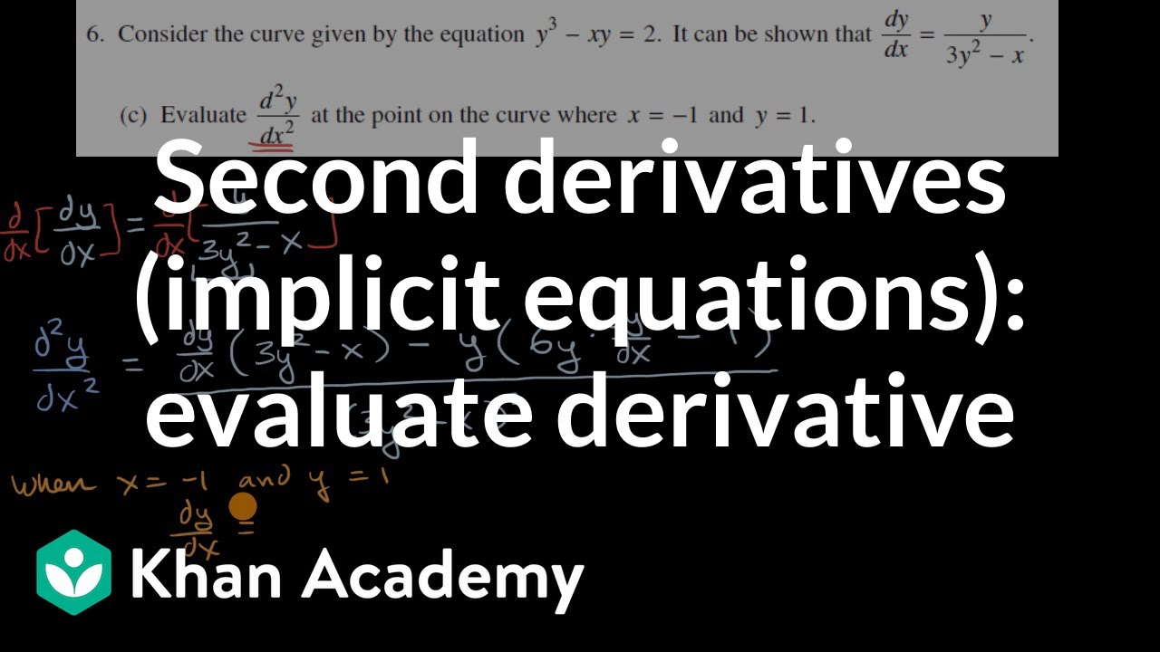 Second Derivatives Implicit Equations Evaluate Derivative Video Khan Academy