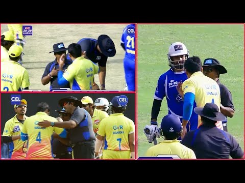 A Serious Fight Between Chennai Rhinos And Karnataka Bulldozers In Celebrity Cricket League