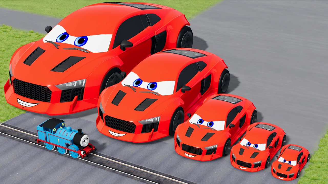 Big & Small Audi R8 Lightning Mcqueen vs Trains Thomas | BeamNG.Drive