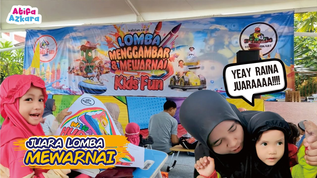 ATIFA DAN ARRAINA IKUT LOMBA MEWARNAI DI KIDS FUN 🥰 JUARA DAN DAPAT PIALA 🏆
