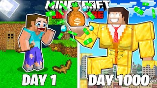 I Survived 1000 Days as a BILLIONAIRE in HARDCORE Minecraft! (Full Story)