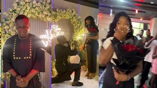 THIS PROPOSAL HAD A LOT OF SURPRISES,  COMEDIAN ACTOR KAMO,WASONE KNEE WITH EMOTION AS HE PROPOSING
