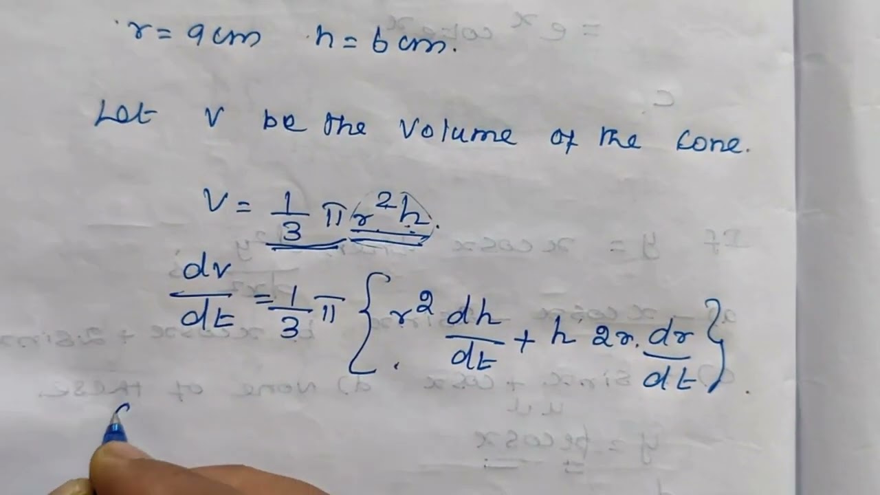#12th#2017#the dr/dt=-3cm/min and dh/dt=2cm/min.whenr=9cm h=6cm find dv/dt