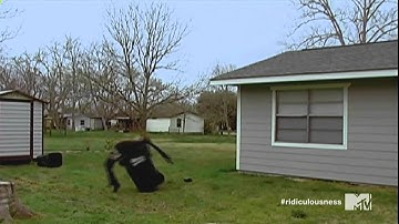Flip off of a roof into a trash can fail on MTV