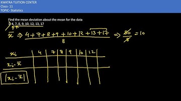 1. Find the mean deviation about the mean for the data 1. 4, 7, 8, 9, 10, 12, 13, 17