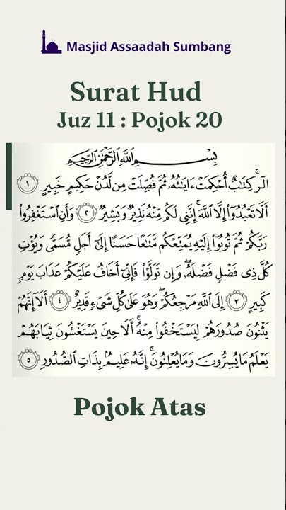 Surat Hud  I   Juz 11: Pojok 20