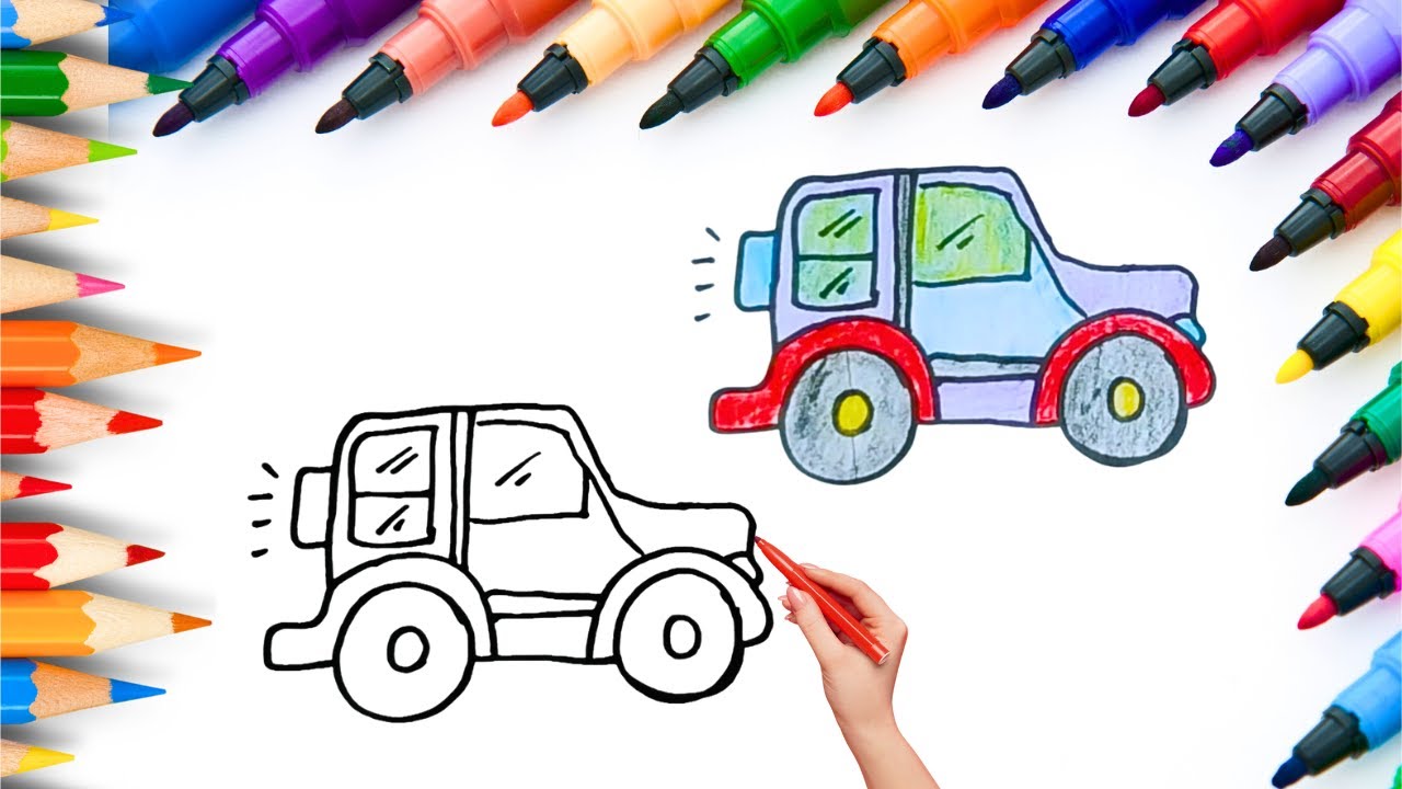 How To Draw cute Jeep car Drawing, Painting & Coloring For Kids and Toddlers_🌈🎨