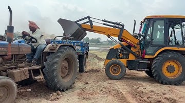 JCB 3dx Backhoe Loading Pond Murum in Powertrac Tractor Video Part-05 || SRIKANTH SSLC