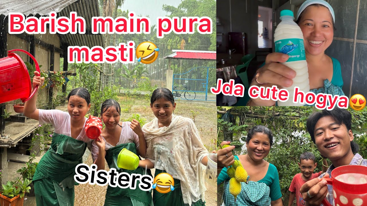 Sisters 👯‍♀️// School se ake barish main klrai😂// 18days kha baat ghar// @holi brother🧸